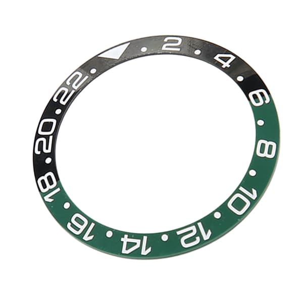 38mm GMT Klocka Bezel Insert Ring Svart Grön Bas Vita Markeringar Keramisk Bezel Insert
