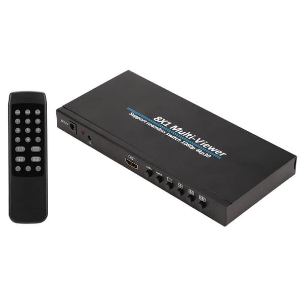 8x1 HD Multimedia Interface Skjermsplitter Multi Viewer Divider for Gaming Sikkerhetsovervåking 110-240V EU-plugg