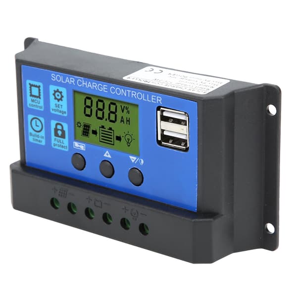 LCD Solcellepanelkontroller Dobbel USB-utgang 12V 24V 30A Batteriladingsmonitor