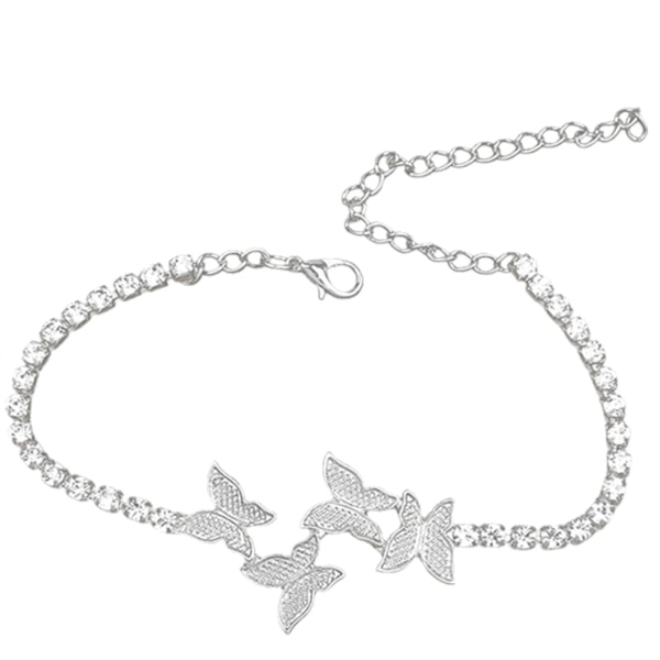 Butterfly Anklet Armband Alloy Rhinestone Wrist Ankel Chain Eleganta smycken Silver