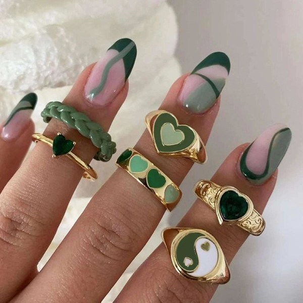 1 Set Knuckle Rings Heart Stackable Women Exquisite All Match Finger Rings For Party C