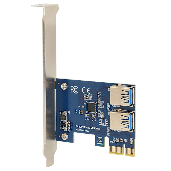 PCIe 1 til 2 Riser-kort Fleksibel Stabil Splitter til Bitcoin Ethereum Mining Blåt Kort