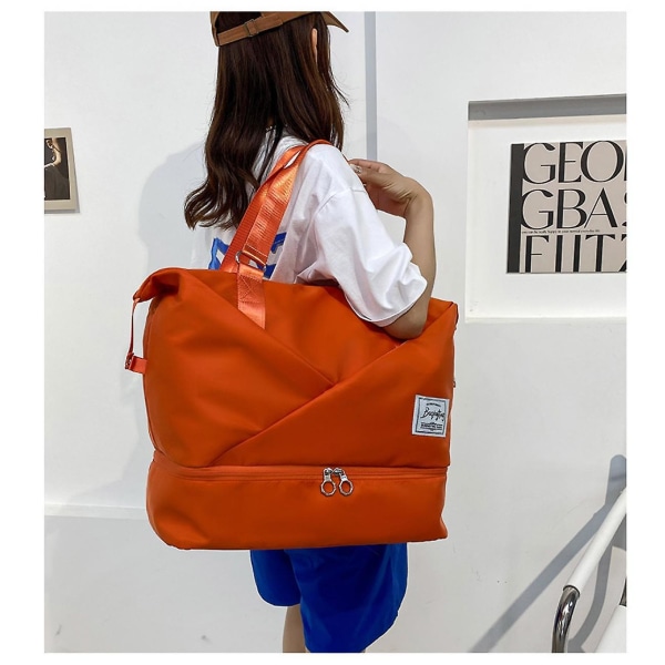 Stor kapacitet Tør og våd separation weekendtasker til kvinder rejser Letvægts vandtæt bæretaske (orange)
