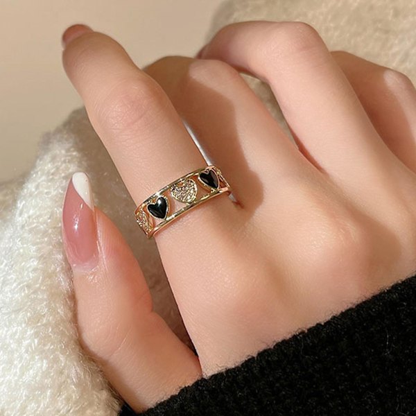 Modering Hul Geometrisk Kobber Hjerteform Dekor Fingerring til fest Black