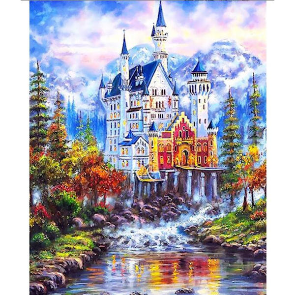 5D DIY Snow Mountain Castle diamantmaleri (40x50cm)