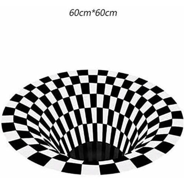 Sort Hvid Grid Rund Tæppe,3D Vortex Illusion Tæppe,3D Vortex Tæppe Soveværelse Stue,3D Area Tæppe Gulvmåtte,Vortex Illusio