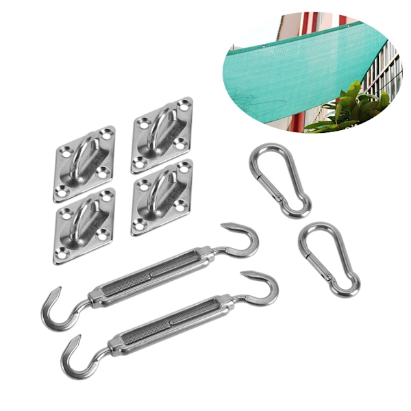 8-delt Sølvfarvet Rustfrit Stål Hardware Kit til Montering af Solsejl