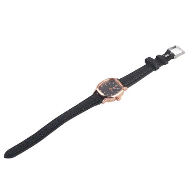 Dame Analog Quartz Ur PU Læderrem Alloy Case Sort Bånd Sort Urskive