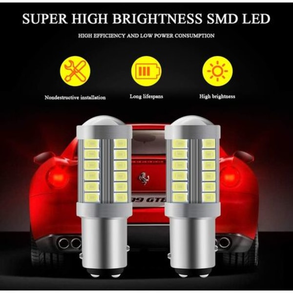 Hvid 1157 BAY15D P21/5W 5630 33SMD Canbus LED-pærer 900LM Super Backup Lys Parkeringslys Bremse Tågebaglygte Positio