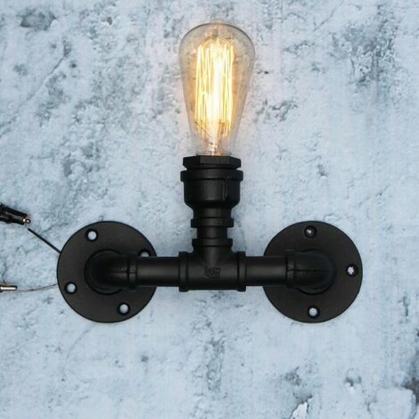 E27 Vintage Retro Industriel Loftrør Væglampe 220V (Uden pære) Sort