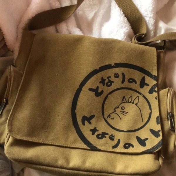 My Neighbor Totoro Lærred Messenger Bag Tegneserie Student Book Messenger Bag med flere forskellige Khaki