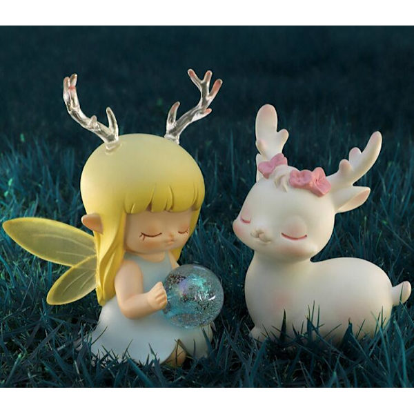 Guardian Light (Gul), Cute Girl Tegnefilm Hjorte Natlys Desktop Resin Ornament Creative Girl Heart Resin Craft Lulu Holiday Gift Home Desktop Orna