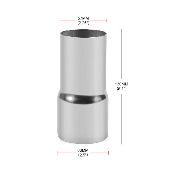 Universal udstødningsrør i rustfrit stål, rørforbindelse, adapter, reduktionsstykke, modificeret del 57MM / 63MM