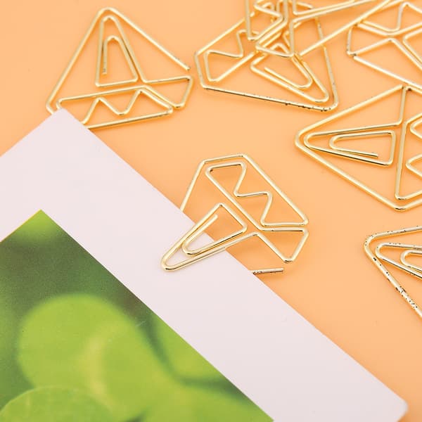 Kreative diamantformede papirclips sett - 8 deler (gull)