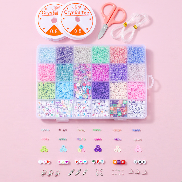 Macaroon färg hirs pärlor mjuka keramik bokstavspärlor 24 galler DIY box set