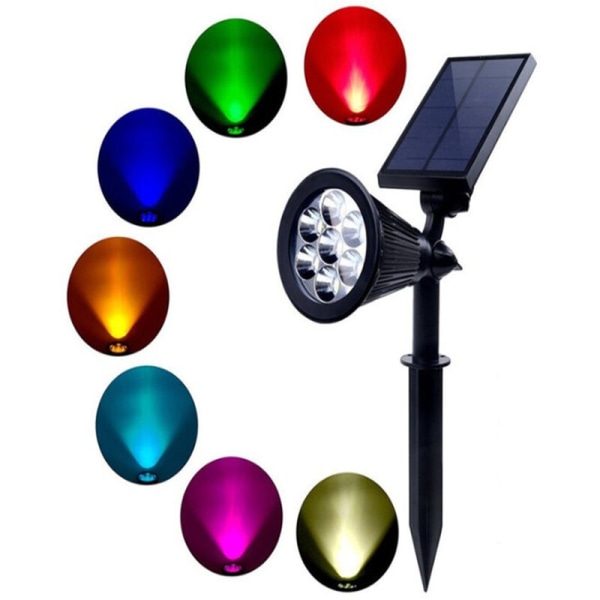 Pakkauksessa 2 vedenpitävää aurinkosähkökohdevaloa ulkona - 4 LEDiä-RGB