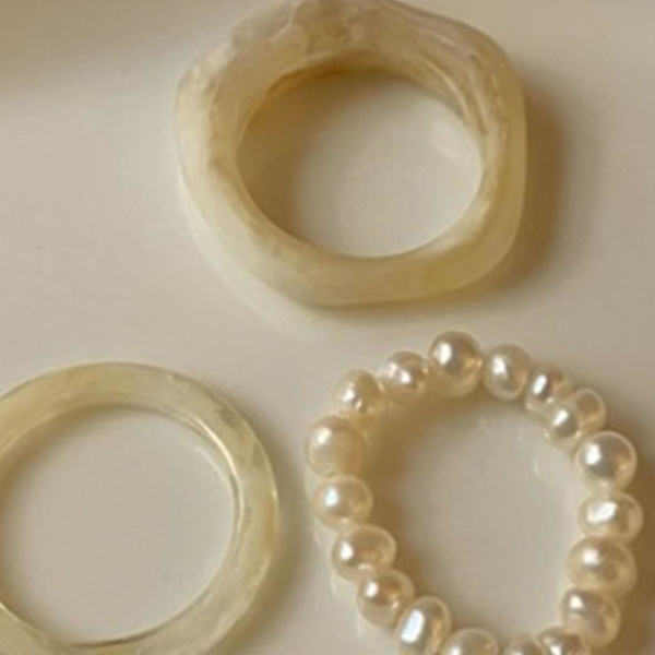 3st/ set Fingerringar Olika stilar All-match Enkel hudvänlig Transparent Faux Pearls Damringar för dejt White