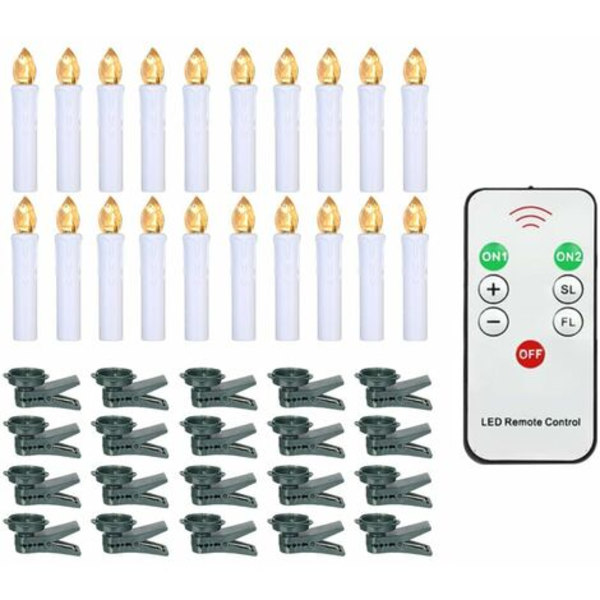 Elektronisk julelys, 20-pak varmt hvidt lys simuleringslys med 6-knappers fjernbetjening (indbygget batteri)