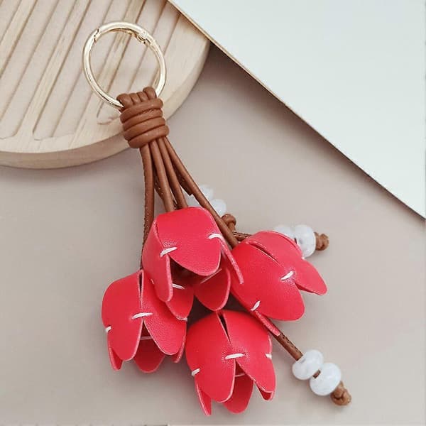 Håndlavet Tulip Nøglering, Æstetisk Blomster Taske Charm, Kvinders Mode Tilbehør til Taske Telefon Red