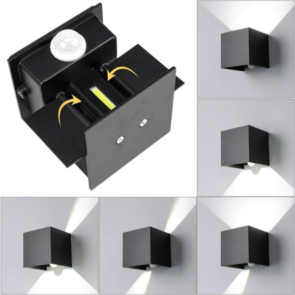 12W vägglampa med rörelsesensor för inomhus utomhus, justerbar vinkel LED-vägglampa, IP67 Vattentät 6000K Cool White