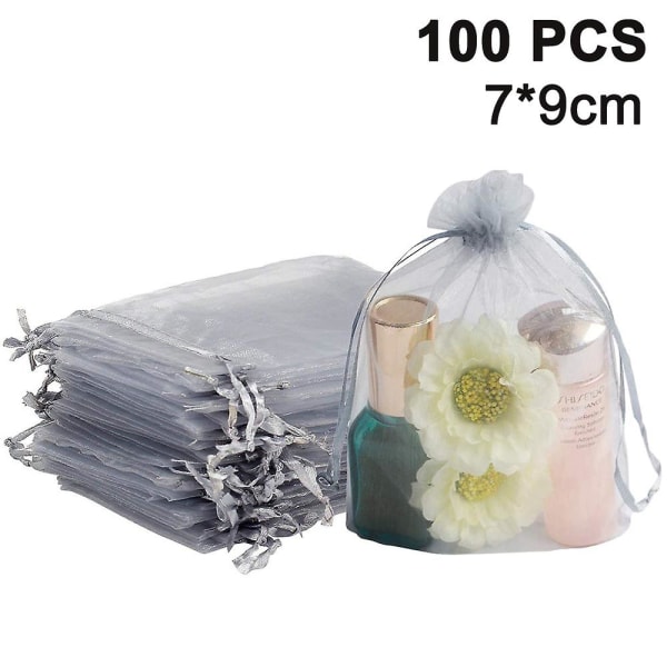 P 100 stk gennemsigtige snøre smykkeposer Bryllupsfest julegavegaveposer med snøre Gavepose