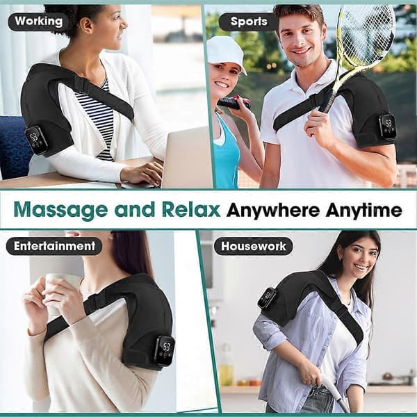 Bärbart axelomslag med värme och 3 vibrations-/temperaturinställningar för stelhet Black