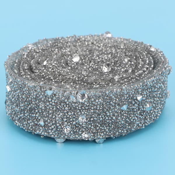 1 Yard Delikat Glossy Crystal Sequins Beaded Trim DIY Crafts Sølv