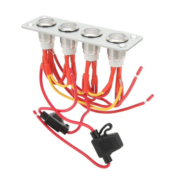 Blåt Lys 4-Gang Switch Panel 12V DC 16A Rustfrit Stål Trykknap til RV Båd