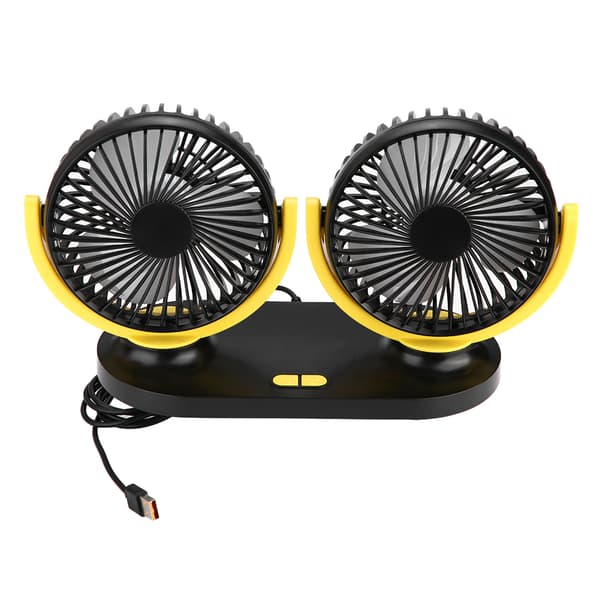 USB Dobbelt Hoved Bilventilator Bærbar Klimaanlæg Auto Køler Ventilation 12V Sort Gul