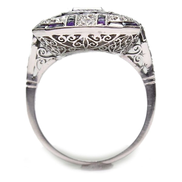 Bröllopsförlovning Kvinnor Retro Cubic Zirconia Inläggningar Square Finger Ring Smycken Purple US 6