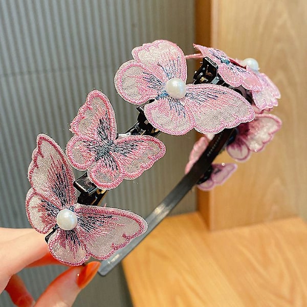 Sød børnefrisure pandebånd i koreansk stil Sød tegnefilm pandehår med faste hårløkker Hovedbeklædningsgaver 9Pink Bead Butterfly