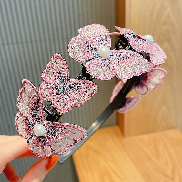 Sød børnefrisure pandebånd i koreansk stil Sød tegnefilm pandehår med faste hårløkker Hovedbeklædningsgaver 9Pink Bead Butterfly