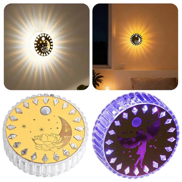 Oppladbar bevegelsessensor LED vegglampe magnetisk festet nattlys krystalldekor stemningslampe 2 2 loading