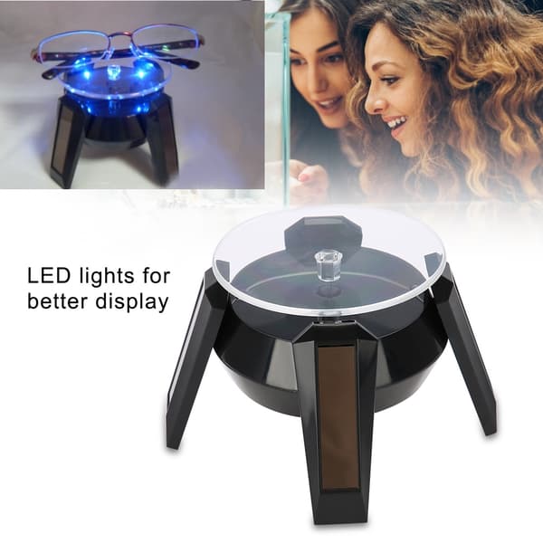Solar 360 Roterende Display Stand LED Lys til Ur Telefon Smykker Sort