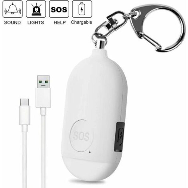 Henkilökohtainen hälytin 130 dB USB ladattava LED-taskulamolla vedenpitävä toiminto Itsepuolustus henkilökohtaisen turvallisuuden naisille,