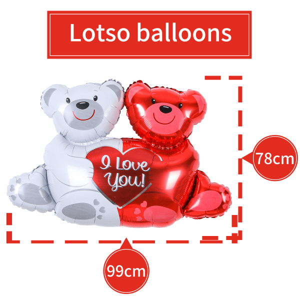 Printed kärleksballonger, Love Kram Bear Confession Dekoration, Valentine Confession Balloons (Valentine Kram Bear Rose Set 3),