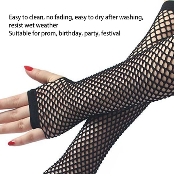 Åndbare bløde mesh lange sorte halvfingerhandsker punkstil til Halloween julefestbal