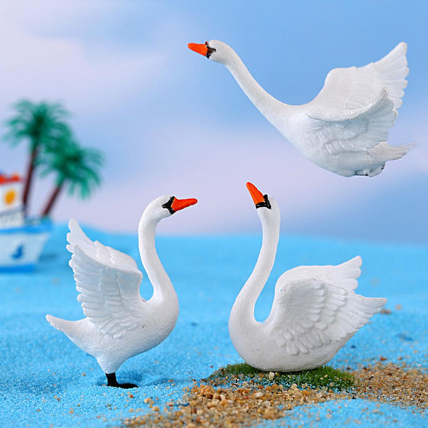 3 X 4 st Swan Trädgårdsfigurer Vit Klar textur Realistisk form Stora vingar Delikat Heminredning Landskapsarkitektur Kontorsprydnad Barn Svanleksaker