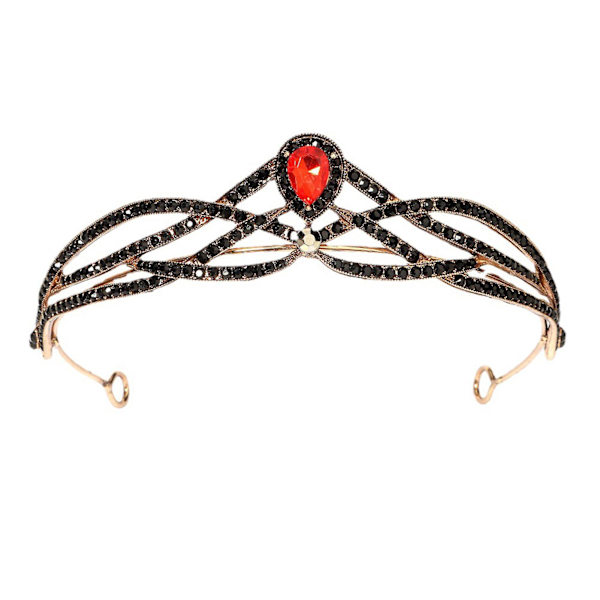 Brudkrona Huvudbonader Halvcirkel Lyxlegering Strass Inlagt pannband för kvinnligt bröllop Ancient Gold   Red Diamond