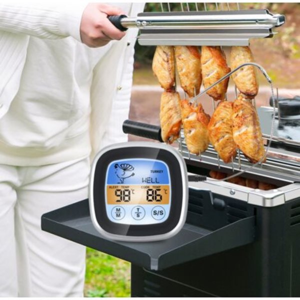 Digital kötttermometer, LCD-skärm BBQ-termometer, kökstimer, används för BBQ, ugn, BBQ, matlagning, rökare