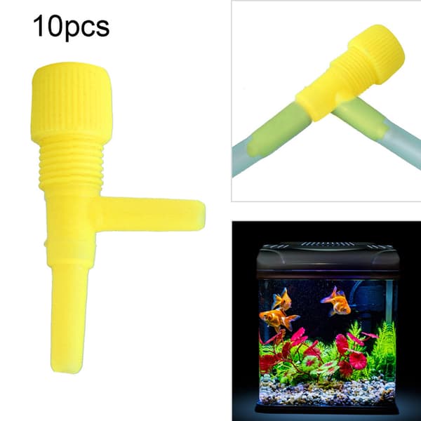 10-pack Plast Akvarium 3-vägs Luftpump Kontrollventiler Gul
