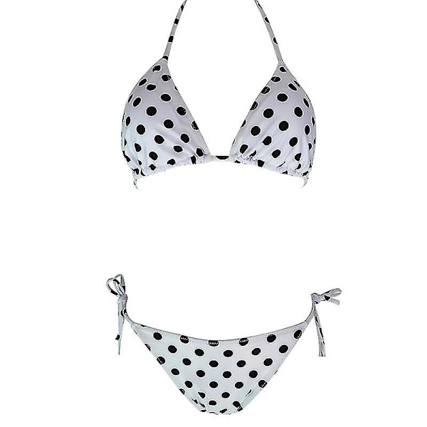 kvinnor Sexig Bikini String Set Vadderad Push Up Badkläder Sommar Beach Baddräkt Polka Dot White M