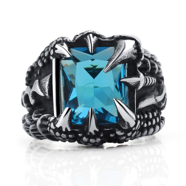 Mænd Vintage Dragon Claw Shape Cubic Zirconia Indlagt Ring Party Prop smykker Light Blue Us13