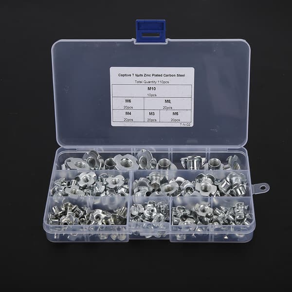 Galvanisert T-muttersett 110 stk M10 M8 M6 M5 M4 M3 Fire Klo