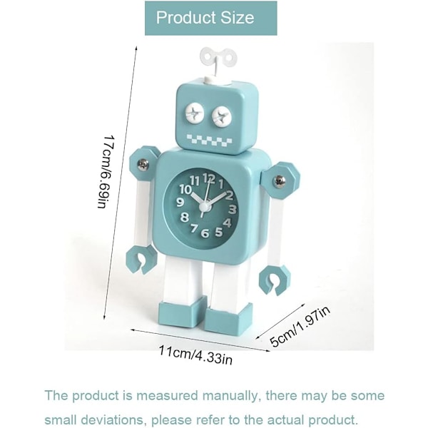 Barns tecknade tyst klocka studie skrivbord robot enkel väckarklocka, blå, 11*4*17cm,