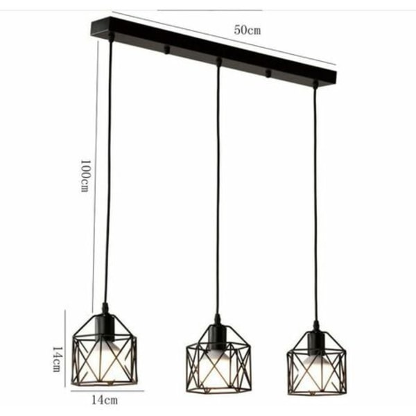 Lysekrone Pendel Metal Cage Moderne Loftslampe E27 til soveværelse Stue Korridor Sort - Rektangulær base - B