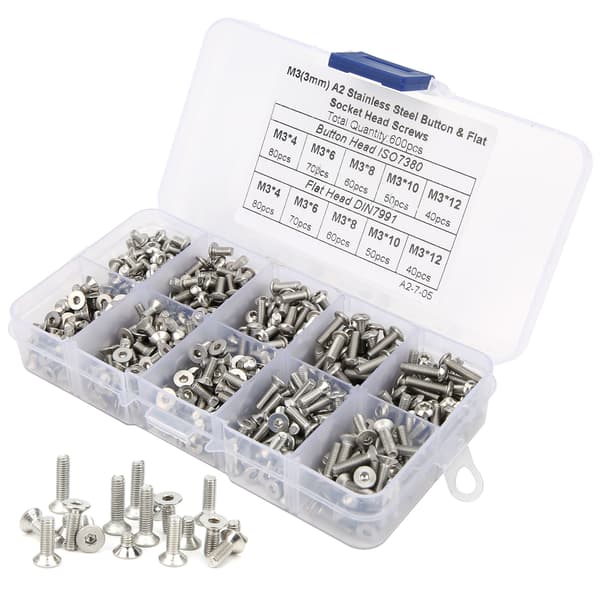 600 stk. 304 Rustfrit Stål Hex Pan Fladt Hoved Skrue Hardware Sæt