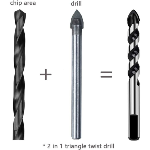 Metallireikäsahan kolmion muotoinen set (3,4,5,6,8,10,12mm pyöreävartinen kierrekolmioporanterä)