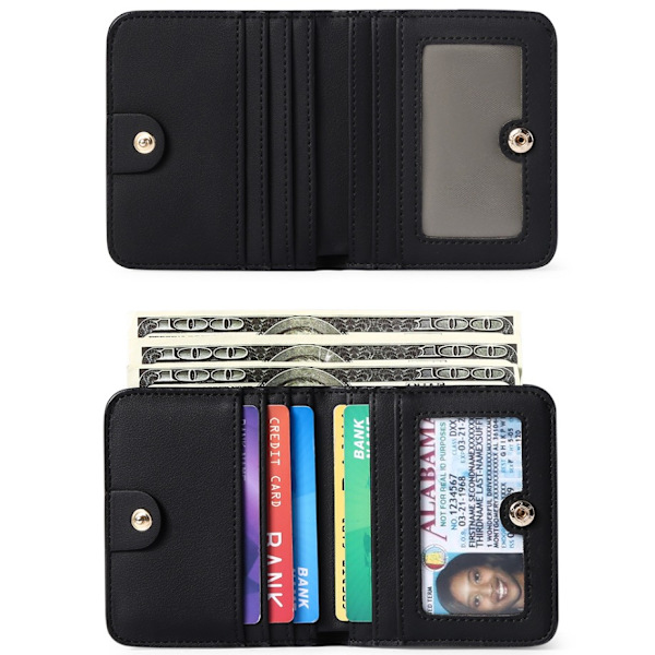Kvinnors Compact Bifold lyxig plånbok i äkta läder black