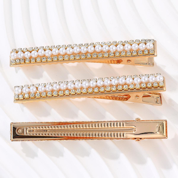 Förpackning med 3 strass pärlor hårklämmor Artificiell pärla Flat Bangs Pin Sido Pin